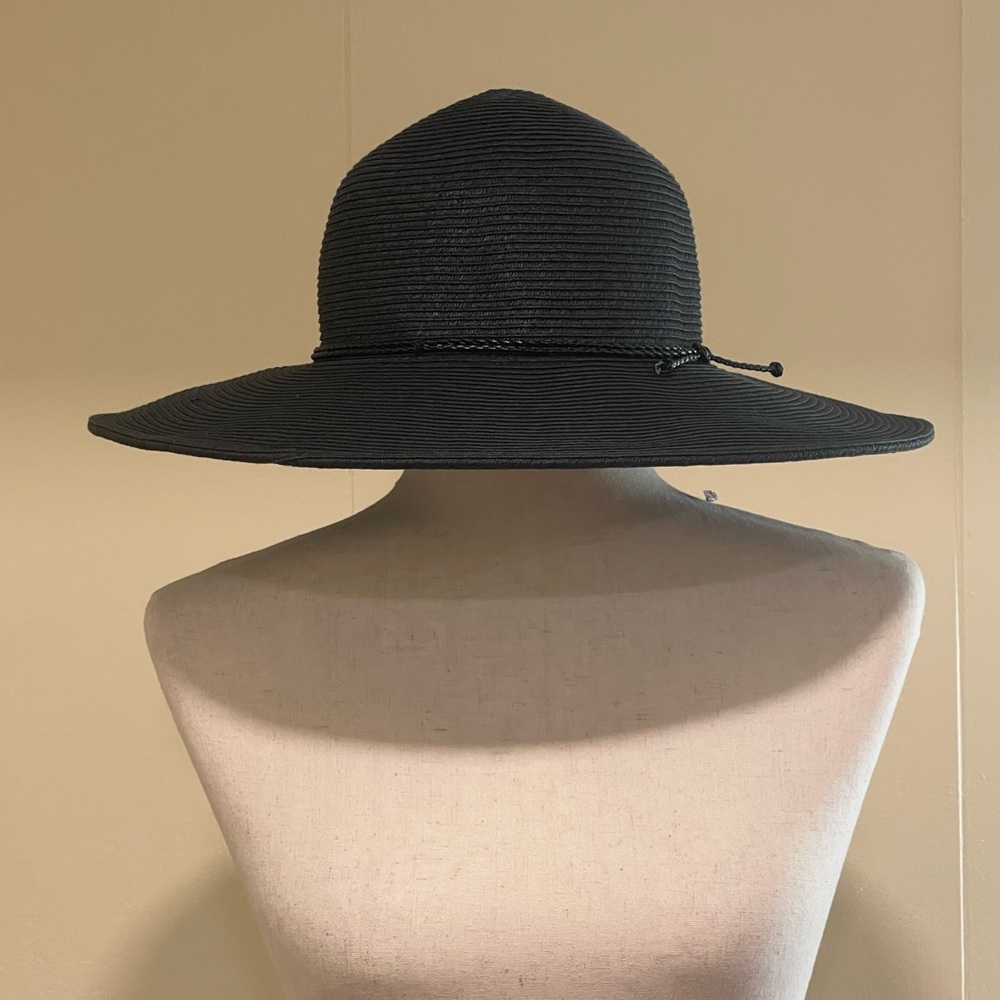 Nine West Floppy Sun Hat With Tie Band Black Beach Summer Vacation OS - Picture 2 of 11